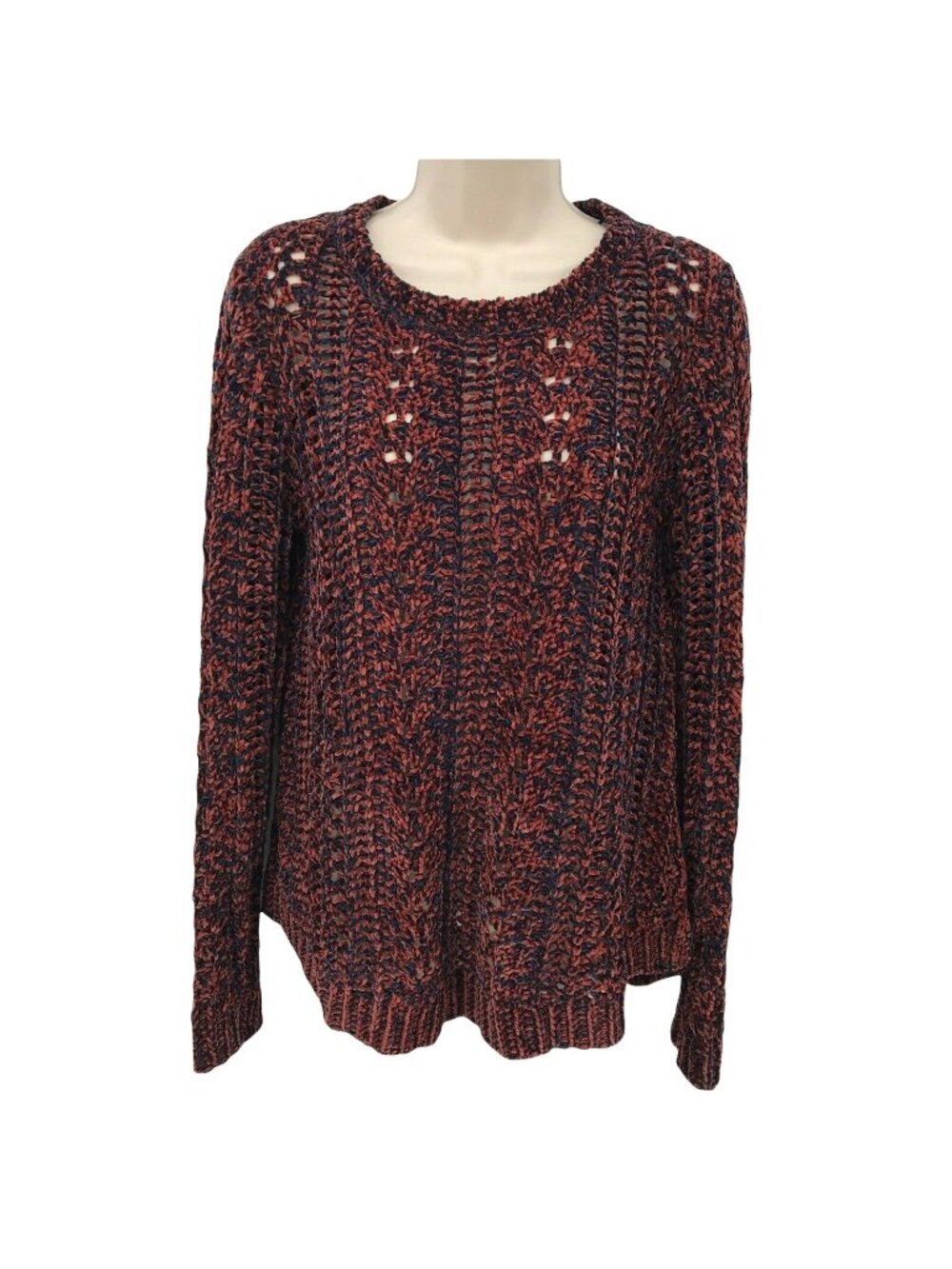 Soft Surroundings Womens Rust & Navy Open Knit Pullover Sweater Size S